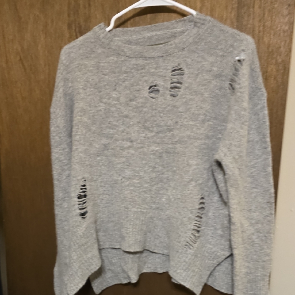 enya costa Gray Distressed Sweater